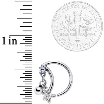 16G 3/8 Clear CZ Gem Crescent Moon Leaf Dangle Closure Ring