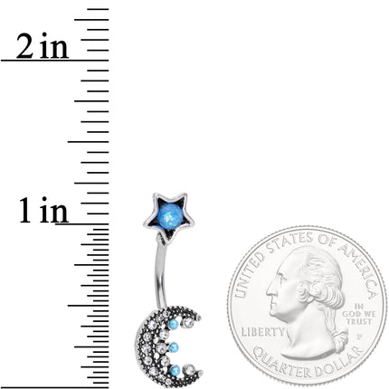 Aqua Faux Opal Orb Crescent Moon Reversible Belly Ring