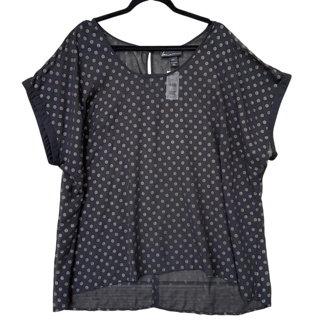 NWT New Lane Bryant Womens 22/24 Black Polka Dot Short Sleeve Sheer Blouse