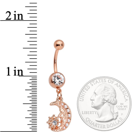 Clear Gem Rose Gold Tone Shooting Star Dangle Belly Ring