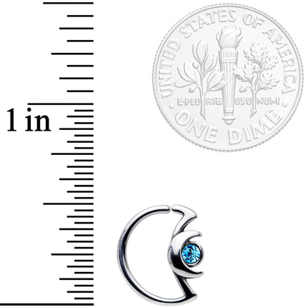 18G 3/8 Aqua Gem Crescent Moon Closure Ring