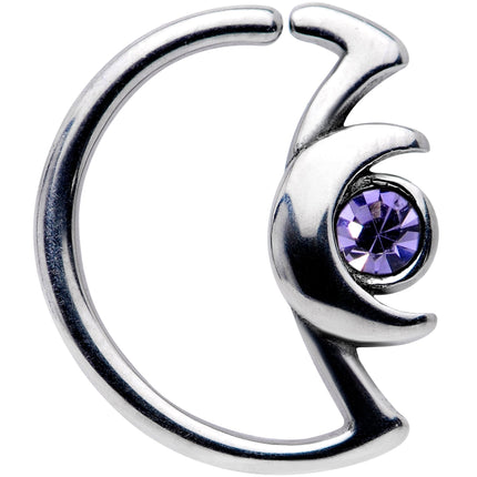 18G 3/8 Purple Gem Crescent Moon Closure Ring