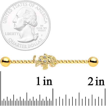 14G Clear Gem Gold Tone Elephant Industrial Barbell 38mm