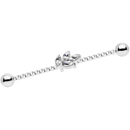 14G Clear Gem Leaf Industrial Barbell 38mm