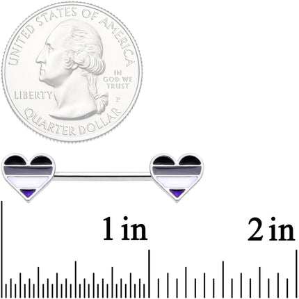 14G Black Grey White Asexual Pride Heart Barbell Nipple Ring Set