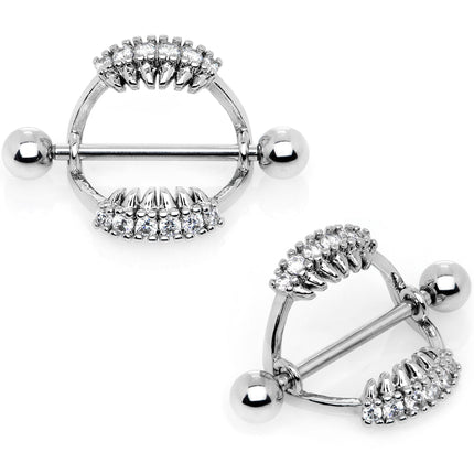 14G 9/16 Clear CZ Gem Scary Fang Halloween Nipple Shield Set