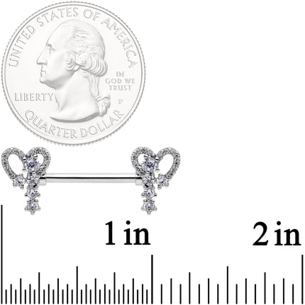 14G 9/16 Clear Gem Valentine Heart Barbell Nipple Ring Set