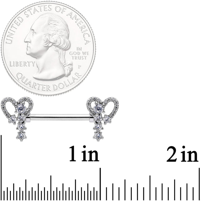 14G 9/16 Clear Gem Valentine Heart Barbell Nipple Ring Set