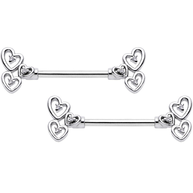 14G 9/16 Clear CZ Gem Abstract Heart Barbell Nipple Ring Set