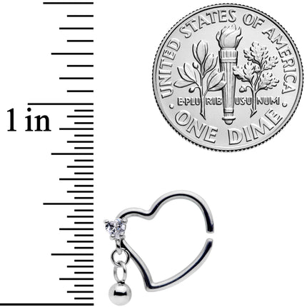 16G 3/8 Clear CZ Gem Funky Heart Right Dangle Closure Ring