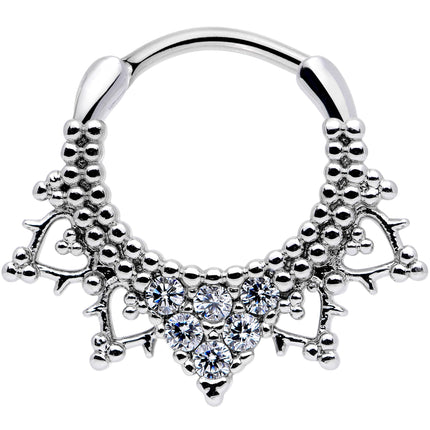 16G 3/8 Clear CZ Gem Triangle Ornate Septum Clicker