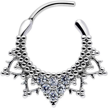 16G 3/8 Clear CZ Gem Triangle Ornate Septum Clicker