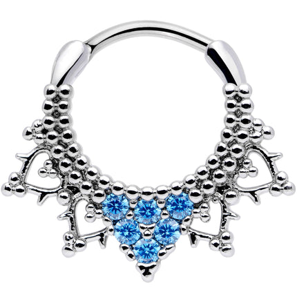 16G 3/8 Aqua CZ Gem Triangle Ornate Septum Clicker