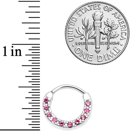 16G 5/16 Pink Gem Paved Cartilage Clicker