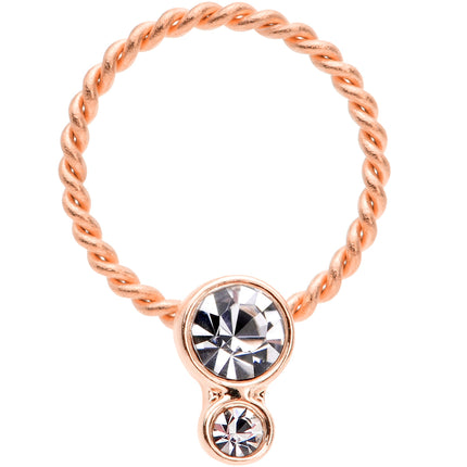 16G 3/8 Clear Gem Duo Rose Gold Tone Twisted BCR Captive Ring