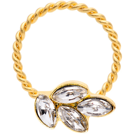 16G 3/8 Clear Gem Gold Tone Leaves Twisted BCR Captive Ring