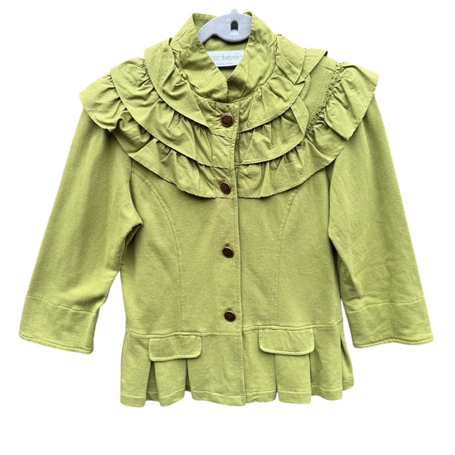 NWT New Bleu Bayou Womens Small Green Ruffle 3/4 Sleeve Button Up Jacket