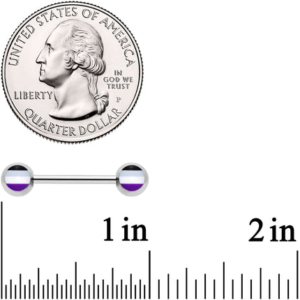 14G Black Gray White Purple Asexual Pride Barbell Nipple Ring Set