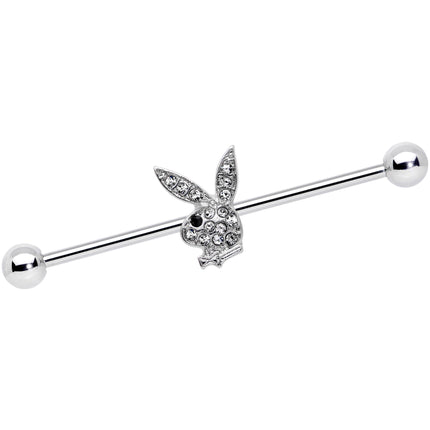 14G Licensed Playboy Bunny Clear Gem Industrial Barbell 38mm