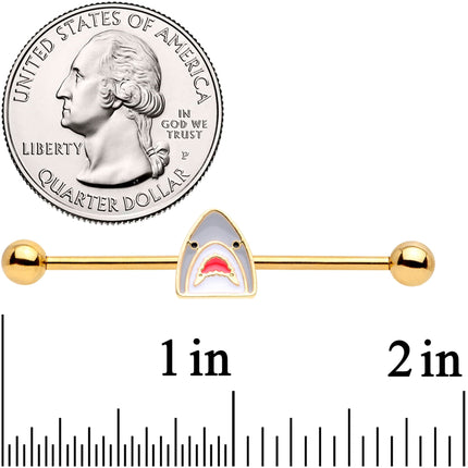 14G Gold Tone Shark Attack Industrial Barbell 38mm