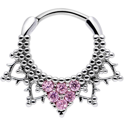 16G 3/8 Pink CZ Gem Triangle Ornate Septum Clicker