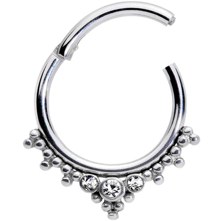16G 3/8 Clear CZ Gem Triad Hinged Segment Ring