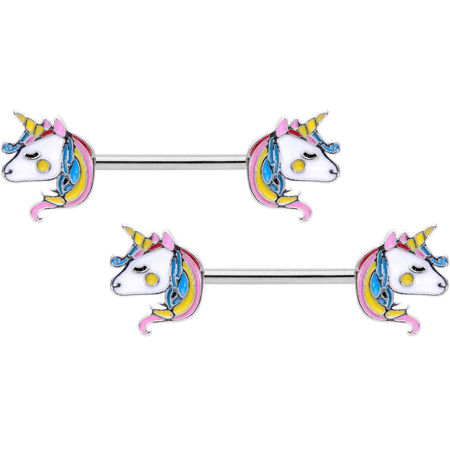 14G Pastel Unicorn UV Horseshoe Barbell Nipple Ring Set of 4