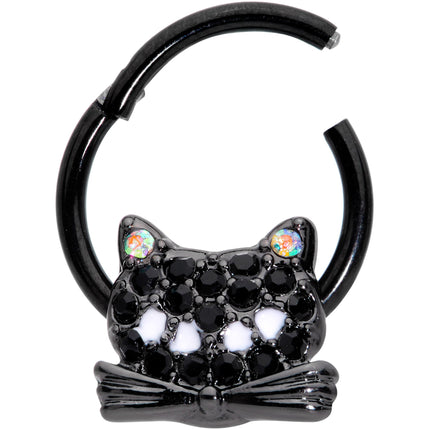 16G 3/8 Black Aurora Gem Black Cat Hinged Segment Ring