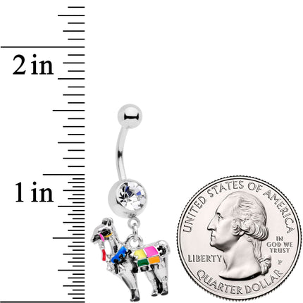 Clear CZ Gem Colorful Drama Llama Dangle Belly Ring