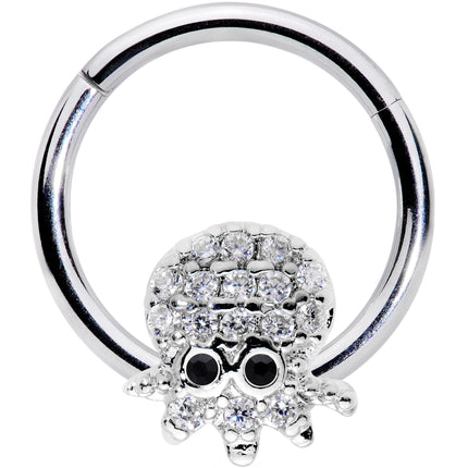 16G 5/16 Clear Black CZ Gem Nautical Octopus Hinged Segment Ring