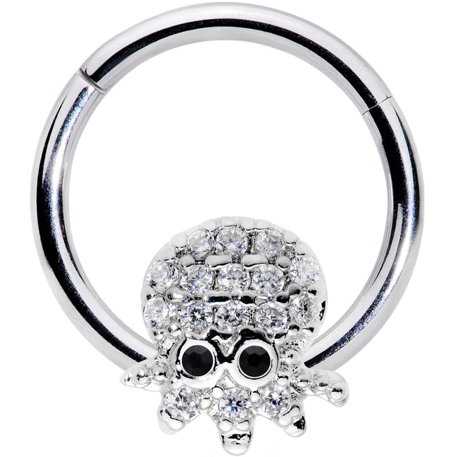 16G 5/16 Clear Black CZ Gem Nautical Octopus Hinged Segment Ring