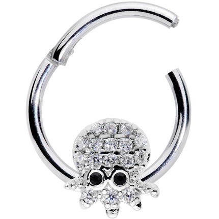 16G 5/16 Clear Black CZ Gem Nautical Octopus Hinged Segment Ring