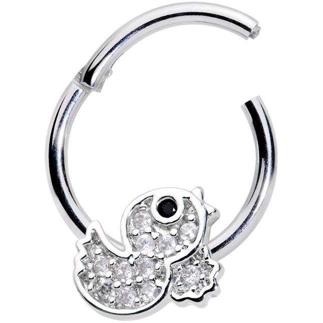 16G 5/16 Clear Black CZ Gem Ducky Hinged Segment Ring