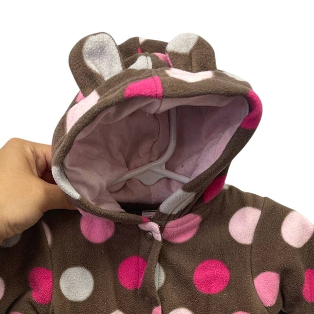 Carter's Baby Girls 3 Months Snap Up Warm Polka Dot Hooded One Piece w Ears
