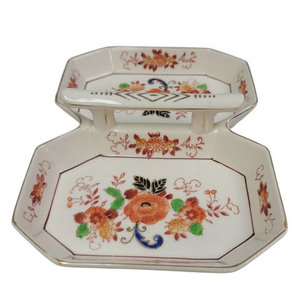 Vintage Made In Japan Floral Fine China Hand Painted Divided Plate Dish w Handle