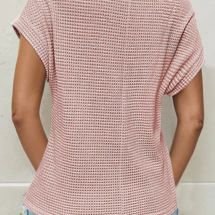 Mist Green Hollow Patchwork Waffle Knit Top
