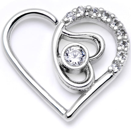 16G 1/4 Clear CZ Gem Double Heart Left Ear Closure Ring