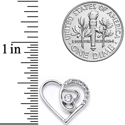 16G 1/4 Clear CZ Gem Double Heart Left Ear Closure Ring