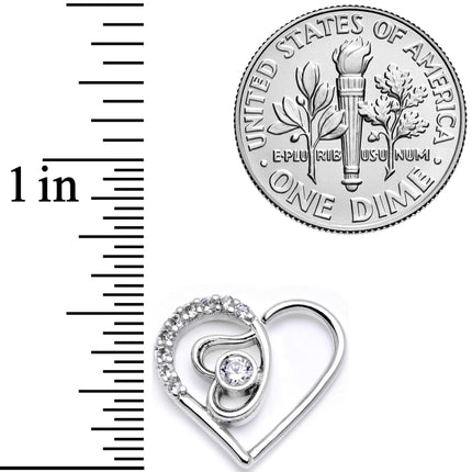 16G 1/4 Clear CZ Gem Double Heart Right Ear Closure Ring