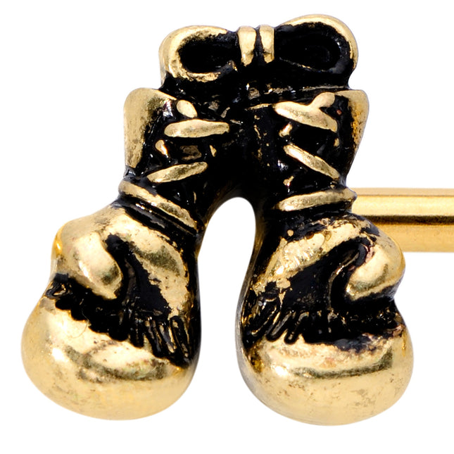 14G 9/16 Gold Tone Boxing Gloves Barbell Nipple Ring Set