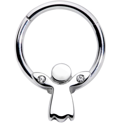 16G 3/8 Clear Gem Tiny Angel Hinged Segment Ring