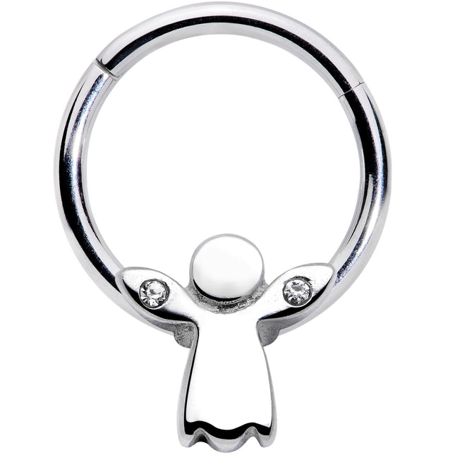 16G 3/8 Clear Gem Tiny Angel Hinged Segment Ring