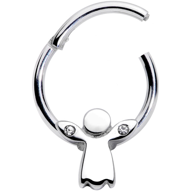 16G 3/8 Clear Gem Tiny Angel Hinged Segment Ring