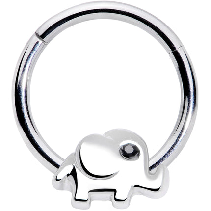 16G 3/8 Black Gem Baby Elephant Hinged Segment Ring