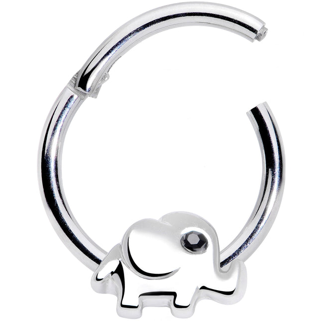 16G 3/8 Black Gem Baby Elephant Hinged Segment Ring