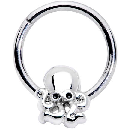 16G 3/8 Black Gem Nautical Octopus Hinged Segment Ring