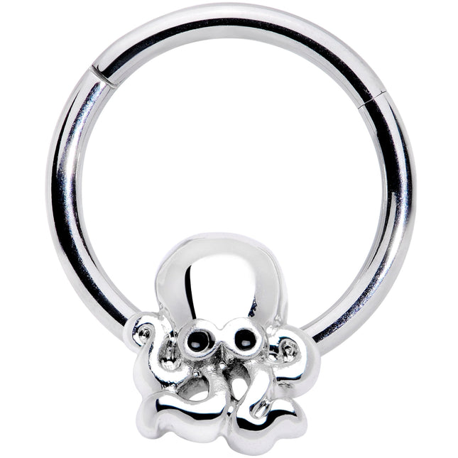 16G 3/8 Black Gem Nautical Octopus Hinged Segment Ring