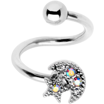14G 3/8 Stainless Steel Moon Star Spiral Twister Belly Ring
