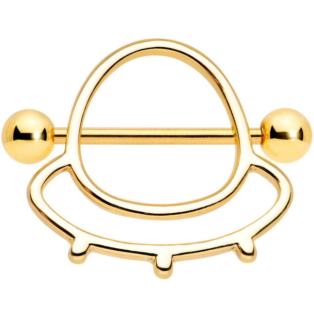 14G 9/16 Gold Tone Outer Space UFO Nipple Shield Set