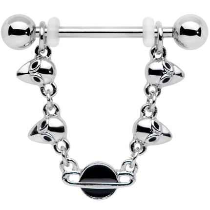 14G 9/16 Black Planet Saturn Alien Dangle Barbell Nipple Ring Set